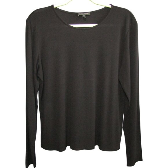 Eileen Fisher Black Silk Top Womens L Long Sleeve Washable Soft Blouse Capsule - Picture 1 of 7